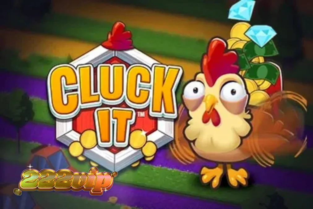 Galinha animada em um cenário de fazenda colorido no jogo Cluck It