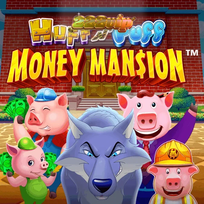 Tela de jogo do slot Huff N Puff Money Mansion com elementos temáticos de construção